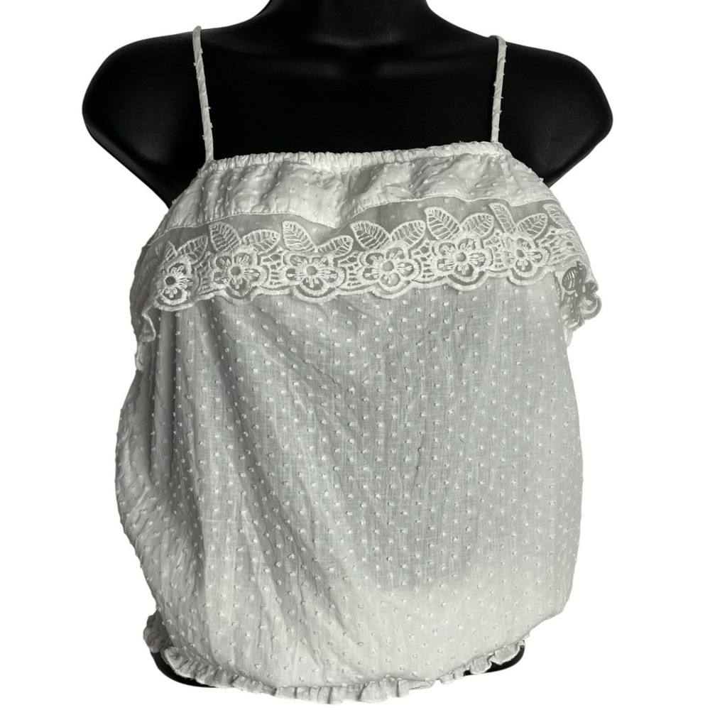 Poetry Womens Swiss Dot‎ Boho Top Size M White Lace Smocked Blouson Festival